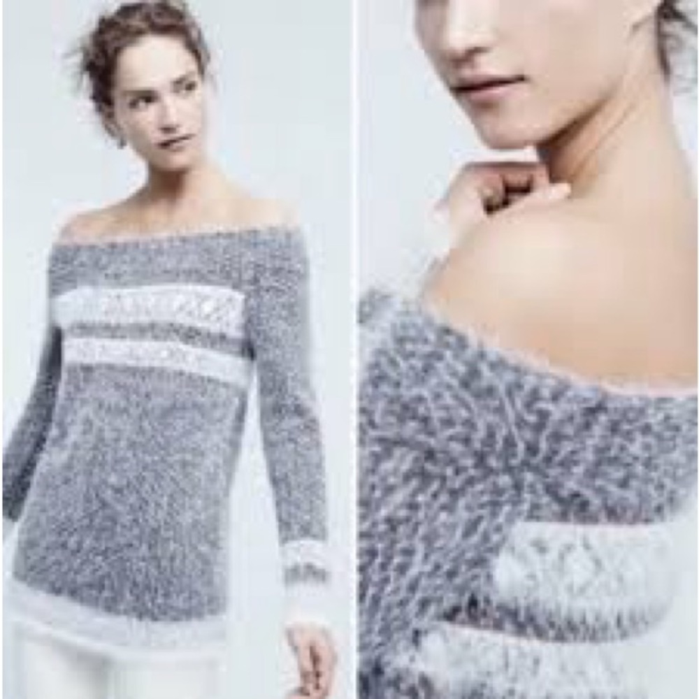 Anthropologie Sleeping on Snow Off the Shoulder Wool
Blend Sweater Grey Medium